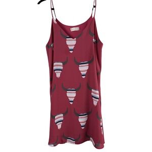 Altar'd State Womens Burgundy Bull Skull Print V-Neck Mini Slip Dress Size M